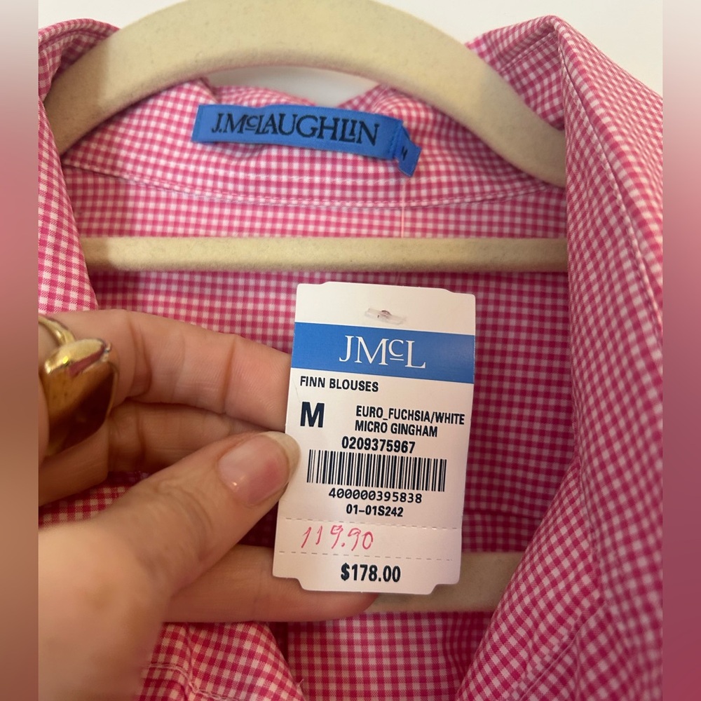 J.McLaughlin fuschia/white gingham shirt - Picture 7 of 9